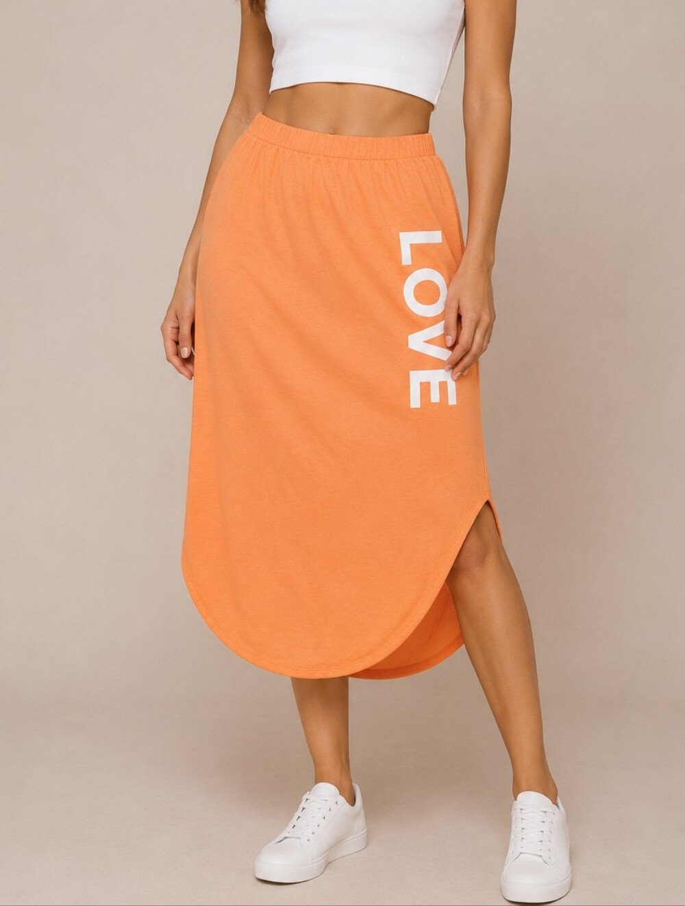 Women Bold & Bright Plus Size "LOVE" Asymmetrical Orange Skirt